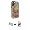 MARSİLYAN™- iPhone 13 Pro Max Kılıf Siluet Modern Koleksiyonu - Siyah Bilvis 3D Mat Cam Ekran Koruyucu + Beyaz Rainbow Kamera Lens Koruma Cam
