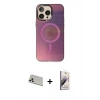 MARSİLYAN™- iPhone 13 Pro Max Kılıf Siluet Modern Koleksiyonu - Siyah Bilvis 3D Mat Cam Ekran Koruyucu + Beyaz Rainbow Kamera Lens Koruma Cam