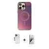 MARSİLYAN™- iPhone 13 Pro Max Kılıf Siluet Modern Koleksiyonu - Siyah Bilvis 3D Mat Cam Ekran Koruyucu + Shine Kamera Lens - GD