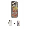 MARSİLYAN™- iPhone 13 Pro Max Kılıf Siluet Modern Koleksiyonu - Siyah Bilvis 3D Mat Cam Ekran Koruyucu + Shine Kamera Lens - GD