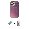 MARSİLYAN™- iPhone 13 Pro Max Kılıf Siluet Modern Koleksiyonu - Siyah Bilvis 3D Mat Cam Ekran Koruyucu + Shine Kamera Lens Koruma Cam - GI