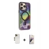 MARSİLYAN™- iPhone 13 Pro Max Kılıf Siluet Modern Koleksiyonu - Siyah Bilvis 3D Mat Cam Ekran Koruyucu + Shine Kamera Lens - GD