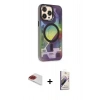 MARSİLYAN™- iPhone 13 Pro Max Kılıf Siluet Modern Koleksiyonu - Siyah Bilvis 3D Mat Cam Ekran Koruyucu + Kırmızı Pers Alüminyum Kamera Lens