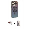 MARSİLYAN™- iPhone 13 Pro Max Kılıf Siluet Modern Koleksiyonu - Siyah Bilvis 3D Mat Cam Ekran Koruyucu + Kırmızı Pers Alüminyum Kamera Lens