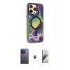 MARSİLYAN™- iPhone 13 Pro Max Kılıf Siluet Modern Koleksiyonu - Siyah Bilvis 3D Mat Cam Ekran Koruyucu + Neon Fosforlu Kamera Lens - MI
