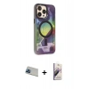 MARSİLYAN™- iPhone 13 Pro Max Kılıf Siluet Modern Koleksiyonu - Siyah Bilvis 3D Mat Cam Ekran Koruyucu + Mavi Rainbow Kamera Lens Koruma Cam