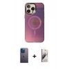 MARSİLYAN™- iPhone 13 Pro Max Kılıf Siluet Modern Koleksiyonu - Siyah Bilvis 3D Mat Cam Ekran Koruyucu + Neon Fosforlu Kamera Lens - MI