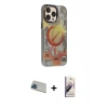 MARSİLYAN™- iPhone 13 Pro Max Kılıf Siluet Modern Koleksiyonu - Siyah Bilvis 3D Mat Cam Ekran Koruyucu + Mavi Rainbow Kamera Lens Koruma Cam