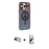 MARSİLYAN™- iPhone 13 Pro Max Kılıf Siluet Modern Koleksiyonu - Siyah Bilvis 3D Mat Cam Ekran Koruyucu + Mavi Rainbow Kamera Lens Koruma Cam