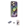 MARSİLYAN™- iPhone 13 Pro Max Kılıf Siluet Modern Koleksiyonu - Siyah Bilvis 3D Mat Cam Ekran Koruyucu + Renkli Kamera Lens Koruma Cam - PE