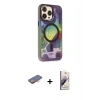 MARSİLYAN™- iPhone 13 Pro Max Kılıf Siluet Modern Koleksiyonu - Siyah Bilvis 3D Mat Cam Ekran Koruyucu + Renkli Kamera Lens Koruma Cam - TU