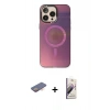 MARSİLYAN™- iPhone 13 Pro Max Kılıf Siluet Modern Koleksiyonu - Siyah Bilvis 3D Mat Cam Ekran Koruyucu + Renkli Kamera Lens Koruma Cam - TU