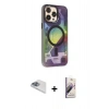 MARSİLYAN™- iPhone 13 Pro Max Kılıf Siluet Modern Koleksiyonu - Siyah Bilvis 3D Mat Cam Ekran Koruyucu + Pers Alüminyum Kamera Lens - SABE