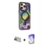 MARSİLYAN™- iPhone 13 Pro Max Kılıf Siluet Modern Koleksiyonu - Siyah Bilvis 5in1 3D Magic Cam Ekran Koruyucu + Mor Rainbow Kamera Lens Koruma Cam