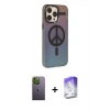 MARSİLYAN™- iPhone 13 Pro Max Kılıf Siluet Modern Koleksiyonu - Siyah Bilvis 5in1 3D Magic Cam Ekran Koruyucu + Yeşil Neon Fosforlu Kamera Lens