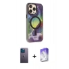 MARSİLYAN™- iPhone 13 Pro Max Kılıf Siluet Modern Koleksiyonu - Siyah Bilvis 5in1 3D Magic Cam Ekran Koruyucu + Neon Fosforlu Kamera Lens - MI