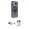 MARSİLYAN™- iPhone 13 Pro Max Kılıf Siluet Modern Koleksiyonu - Siyah Bilvis 5in1 3D Magic Cam Ekran Koruyucu + Rainbow Kamera Lens Koruma Cam - KI
