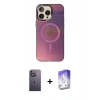 MARSİLYAN™- iPhone 13 Pro Max Kılıf Siluet Modern Koleksiyonu - Siyah Bilvis 5in1 3D Magic Cam Ekran Koruyucu + Neon Fosforlu Kamera Lens - BZ