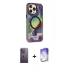 MARSİLYAN™- iPhone 13 Pro Max Kılıf Siluet Modern Koleksiyonu - Siyah Bilvis 5in1 3D Magic Cam Ekran Koruyucu + Neon Fosforlu Kamera Lens - BZ