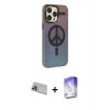 MARSİLYAN™- iPhone 13 Pro Max Kılıf Siluet Modern Koleksiyonu - Siyah Bilvis 5in1 3D Magic Cam Ekran Koruyucu + Mor Rainbow Kamera Lens Koruma Cam