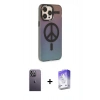 MARSİLYAN™- iPhone 13 Pro Max Kılıf Siluet Modern Koleksiyonu - Siyah Bilvis 5in1 3D Magic Cam Ekran Koruyucu + Neon Fosforlu Kamera Lens - BZ