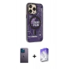 MARSİLYAN™- iPhone 13 Pro Max Kılıf Siluet Modern Koleksiyonu - Siyah Bilvis 5in1 3D Magic Cam Ekran Koruyucu + Neon Fosforlu Kamera Lens - MI