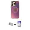 MARSİLYAN™- iPhone 13 Pro Max Kılıf Siluet Modern Koleksiyonu - Siyah Bilvis 5in1 3D Magic Cam Ekran Koruyucu + Mor Rainbow Kamera Lens Koruma Cam