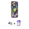 MARSİLYAN™- iPhone 13 Pro Max Kılıf Siluet Modern Koleksiyonu - Siyah Bilvis 5in1 3D Magic Cam Ekran Koruyucu + Rainbow Kamera Lens Koruma Cam - MI