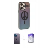 MARSİLYAN™- iPhone 13 Pro Max Kılıf Siluet Modern Koleksiyonu - Siyah Bilvis 5in1 3D Magic Cam Ekran Koruyucu + Neon Fosforlu Kamera Lens - MI