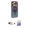 MARSİLYAN™- iPhone 13 Pro Max Kılıf Siluet Modern Koleksiyonu - Siyah Bilvis 5in1 5D Magic Hayalet Cam Ekran Koruyucu + Rainbow Kamera Lens Koruma Cam - KI