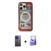 MARSİLYAN™- iPhone 13 Pro Max Kılıf Siluet Modern Koleksiyonu - Siyah Bilvis 5in1 5D Magic Hayalet Cam Ekran Koruyucu + Mavi Neon Fosforlu Kamera Lens