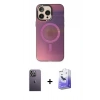 MARSİLYAN™- iPhone 13 Pro Max Kılıf Siluet Modern Koleksiyonu - Siyah Bilvis 5in1 5D Magic Hayalet Cam Ekran Koruyucu + Neon Fosforlu Kamera Lens - BZ
