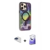 MARSİLYAN™- iPhone 13 Pro Max Kılıf Siluet Modern Koleksiyonu - Siyah Bilvis 5in1 5D Magic Hayalet Cam Ekran Koruyucu + Lacivert Pers Alüminyum Kamera Lens