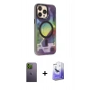 MARSİLYAN™- iPhone 13 Pro Max Kılıf Siluet Modern Koleksiyonu - Siyah Bilvis 5in1 5D Magic Hayalet Cam Ekran Koruyucu + Neon Fosforlu Kamera Lens - YL