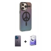 MARSİLYAN™- iPhone 13 Pro Max Kılıf Siluet Modern Koleksiyonu - Siyah Bilvis 5in1 5D Magic Hayalet Cam Ekran Koruyucu + Mavi Neon Fosforlu Kamera Lens