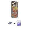 MARSİLYAN™- iPhone 13 Pro Max Kılıf Siluet Modern Koleksiyonu - Siyah Bilvis 5in1 5D Magic Hayalet Cam Ekran Koruyucu + Mavi Renkli Kamera Lens Koruma Cam