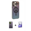 MARSİLYAN™- iPhone 13 Pro Max Kılıf Siluet Modern Koleksiyonu - Siyah Bilvis 5in1 5D Magic Hayalet Cam Ekran Koruyucu + Neon Fosforlu Kamera Lens - YL