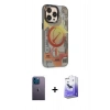 MARSİLYAN™- iPhone 13 Pro Max Kılıf Siluet Modern Koleksiyonu - Siyah Bilvis 5in1 5D Magic Hayalet Cam Ekran Koruyucu + Mavi Neon Fosforlu Kamera Lens