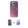 MARSİLYAN™- iPhone 13 Pro Max Kılıf Siluet Modern Koleksiyonu - Siyah Bilvis 5in1 5D Magic Hayalet Cam Ekran Koruyucu + Mavi Neon Fosforlu Kamera Lens