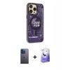 MARSİLYAN™- iPhone 13 Pro Max Kılıf Siluet Modern Koleksiyonu - Siyah Bilvis 5in1 5D Magic Hayalet Cam Ekran Koruyucu + Mavi Neon Fosforlu Kamera Lens