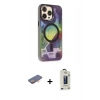 MARSİLYAN™- iPhone 13 Pro Max Kılıf Siluet Modern Koleksiyonu - Siyah Bilvis Hayalet Cam Ekran Koruyucu + Renkli Kamera Lens Koruma Cam - TU