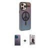 MARSİLYAN™- iPhone 13 Pro Max Kılıf Siluet Modern Koleksiyonu - Siyah Bilvis Hayalet Cam Ekran Koruyucu + Neon Fosforlu Kamera Lens - MI