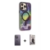 MARSİLYAN™- iPhone 13 Pro Max Kılıf Siluet Modern Koleksiyonu - Siyah Bilvis Hayalet Cam Ekran Koruyucu + Neon Fosforlu Kamera Lens - BZ