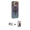 MARSİLYAN™- iPhone 13 Pro Max Kılıf Siluet Modern Koleksiyonu - Siyah Bilvis Hayalet Cam Ekran Koruyucu + Mor Rainbow Kamera Lens Koruma Cam