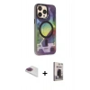 MARSİLYAN™- iPhone 13 Pro Max Kılıf Siluet Modern Koleksiyonu - Siyah Bilvis Hayalet Cam Ekran Koruyucu + Gökkuşağı Pers Alüminyum Kamera Lens