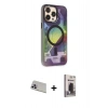 MARSİLYAN™- iPhone 13 Pro Max Kılıf Siluet Modern Koleksiyonu - Siyah Bilvis Hayalet Cam Ekran Koruyucu + Mor Rainbow Kamera Lens Koruma Cam