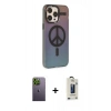 MARSİLYAN™- iPhone 13 Pro Max Kılıf Siluet Modern Koleksiyonu - Siyah Bilvis Hayalet Cam Ekran Koruyucu + Neon Fosforlu Kamera Lens - YL