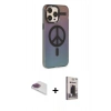 MARSİLYAN™- iPhone 13 Pro Max Kılıf Siluet Modern Koleksiyonu - Siyah Bilvis Hayalet Cam Ekran Koruyucu + Gökkuşağı Pers Alüminyum Kamera Lens