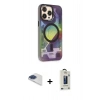MARSİLYAN™- iPhone 13 Pro Max Kılıf Siluet Modern Koleksiyonu - Siyah Bilvis Hayalet Cam Ekran Koruyucu + Pers Alüminyum Kamera Lens - LT