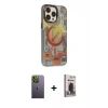 MARSİLYAN™- iPhone 13 Pro Max Kılıf Siluet Modern Koleksiyonu - Siyah Bilvis Hayalet Cam Ekran Koruyucu + Neon Fosforlu Kamera Lens - YL